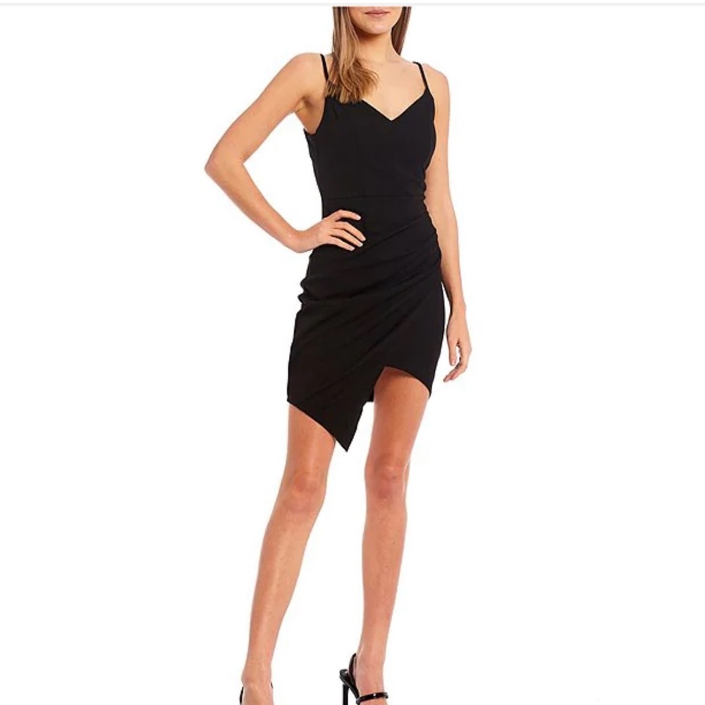 Honey and Rosie, black spaghetti strap body con dress